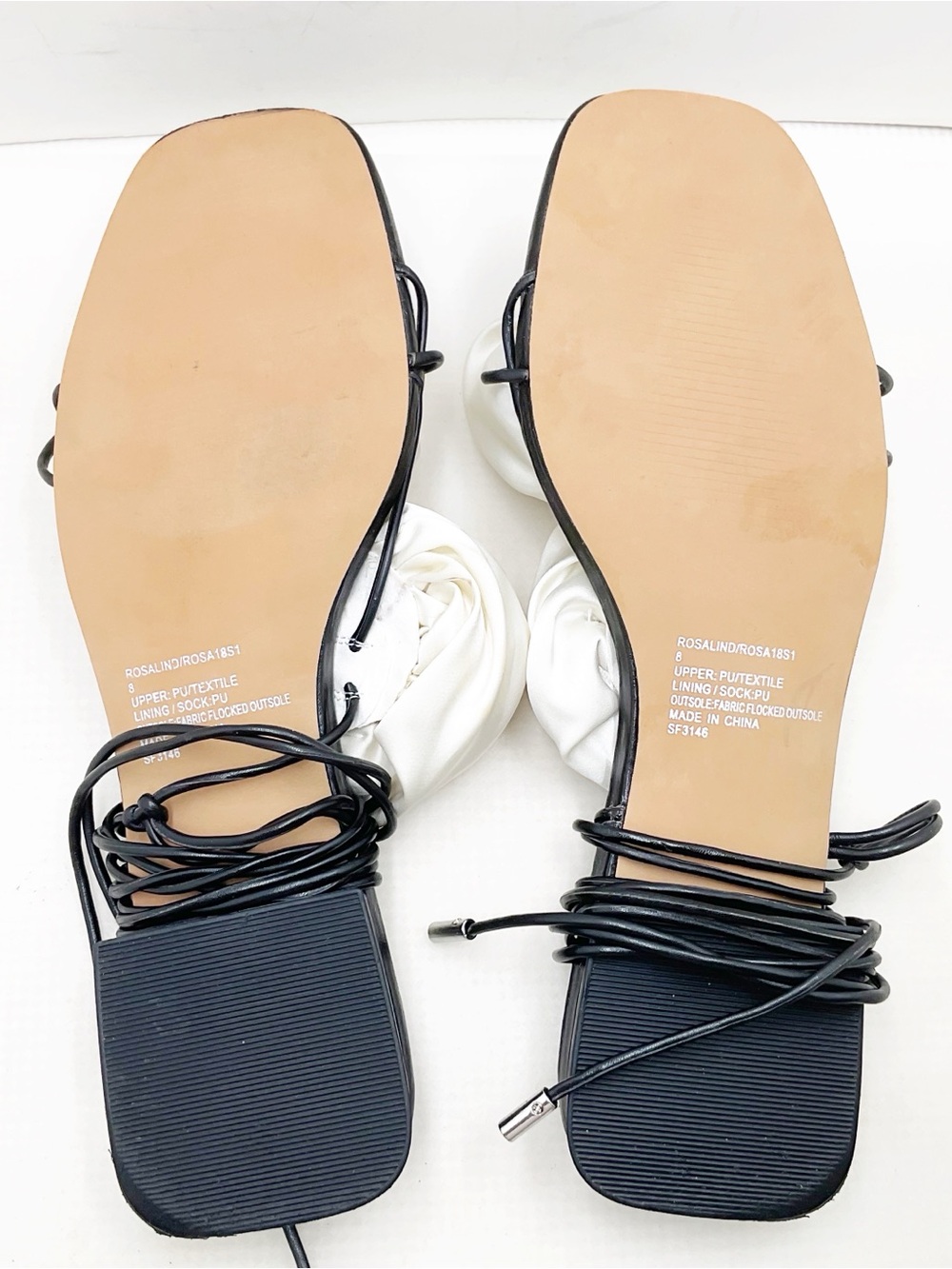 {Steve Madden} Rosalind Ivory Satin Rose Lace-Up Sandals - Picture 11 of 14